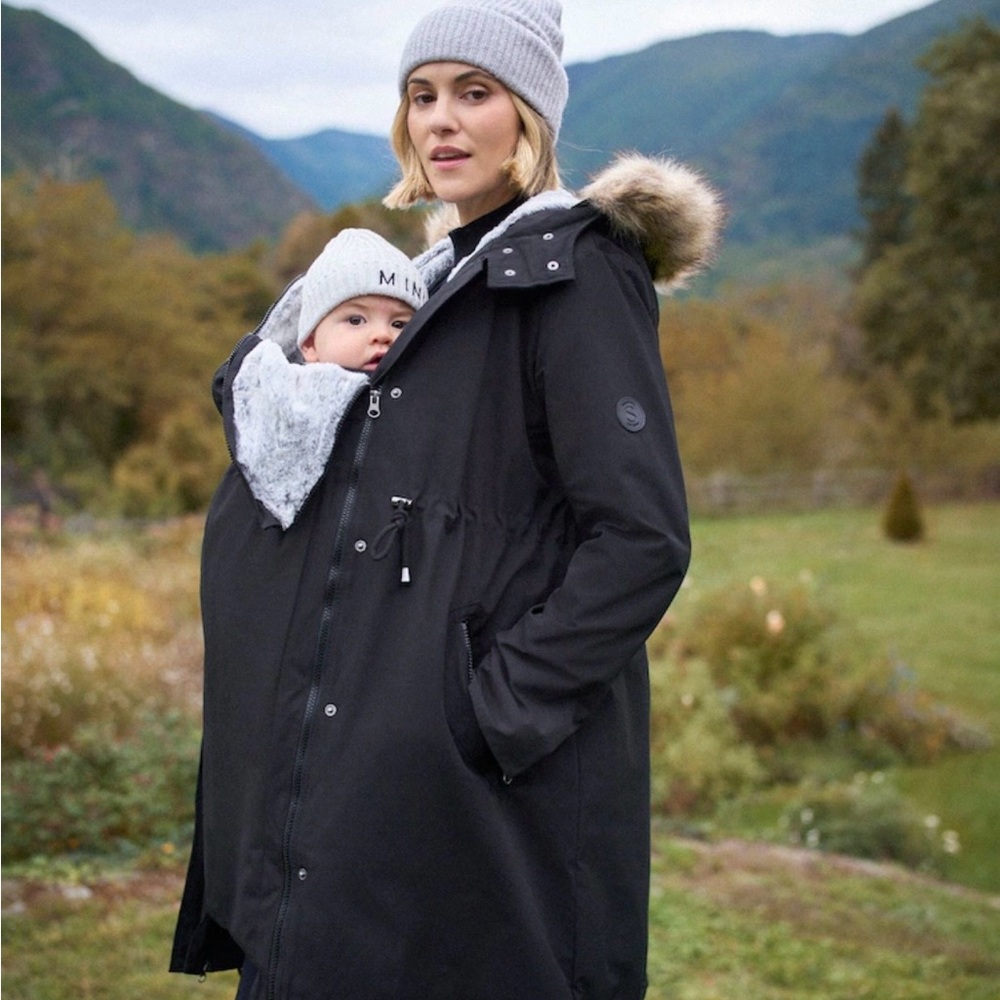 Seraphine maternity babywearing parka, black, size 10 EEUC
